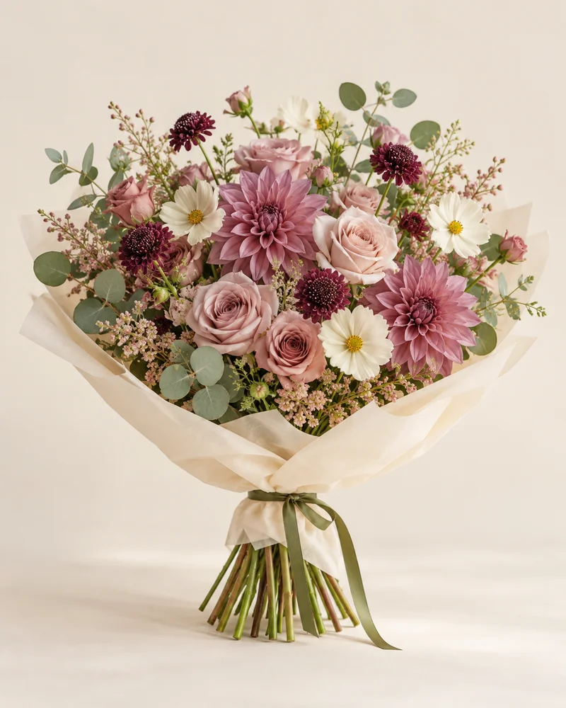 Barkly Square — complete hand-tied bouquet in ivory wrapping