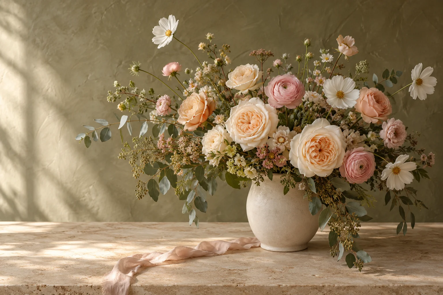 Seasonal flowers arranged in a vase