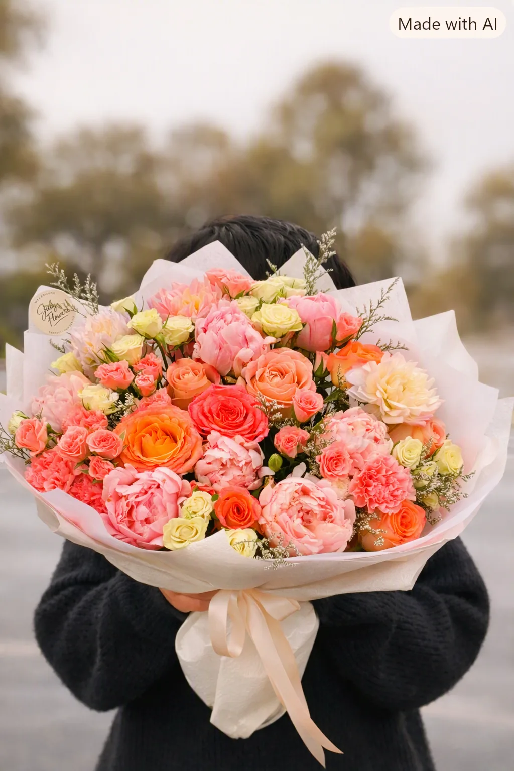Timeless Beauty — complete hand-tied bouquet in ivory wrapping